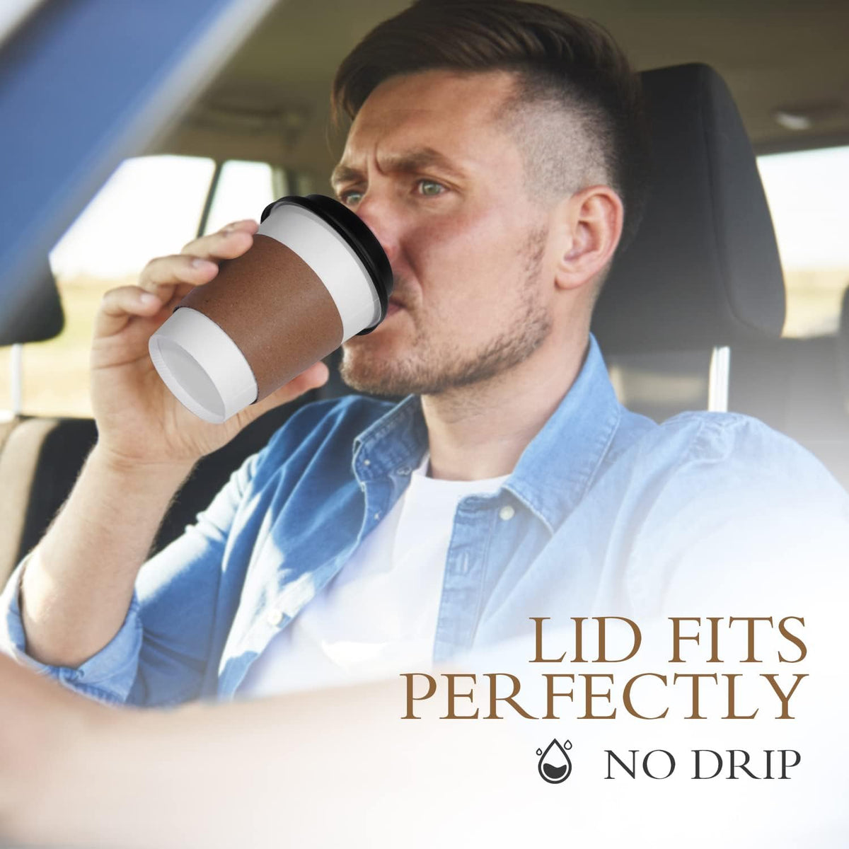 Ginkgo 100 Pack 12 oz Thickened Coffee Cups with Lids and Sleeves