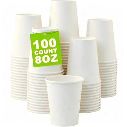 12 oz 100 Pack Disposable Coffee Cups, Bulk White Disposable Paper Cups, Coffee Cups for Hot Tea, Chocolate and Cold Drinks