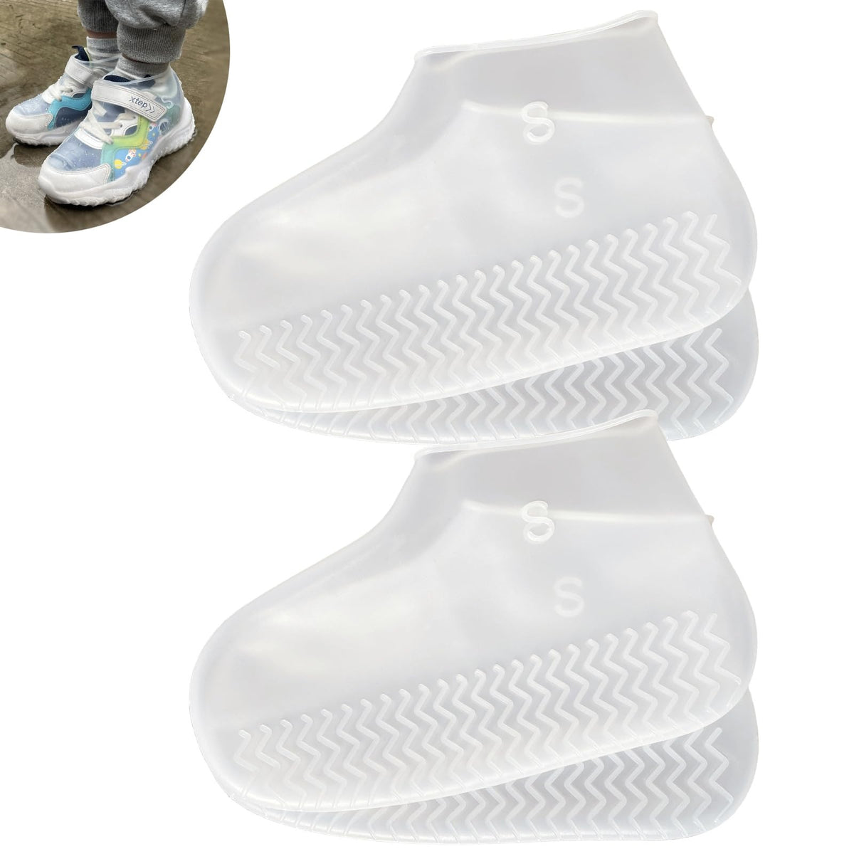 Waterproof Shoe Covers 2 Pairs, Non-Slip Reusable for Rain - Clear, L