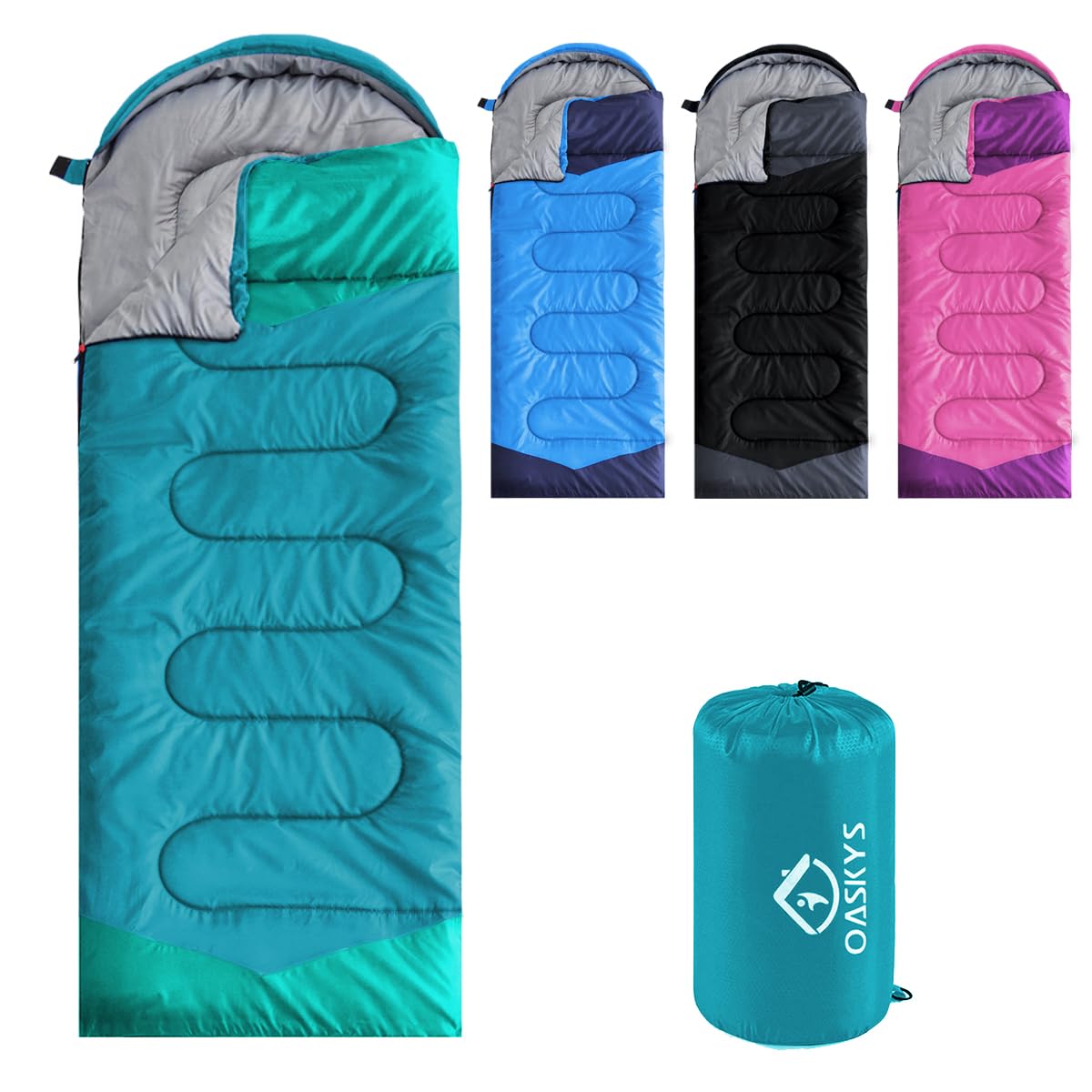 oaskys Camping Sleeping Bag - 3 Season Warm & Cool Weather - Summer Spring Fall Lightweight Waterproof for Adults Kids - Camping Essentials Gear Accessories Hiking Sleep Must Haves
