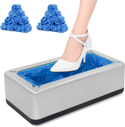 Automatic Shoe Covers Dispenser with 200pcs Disposable Shoe Covers, Silver