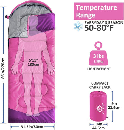 oaskys Camping Sleeping Bag - 3 Season Warm & Cool Weather - Summer Spring Fall Lightweight Waterproof for Adults Kids - Camping Essentials Gear Accessories Hiking Sleep Must Haves