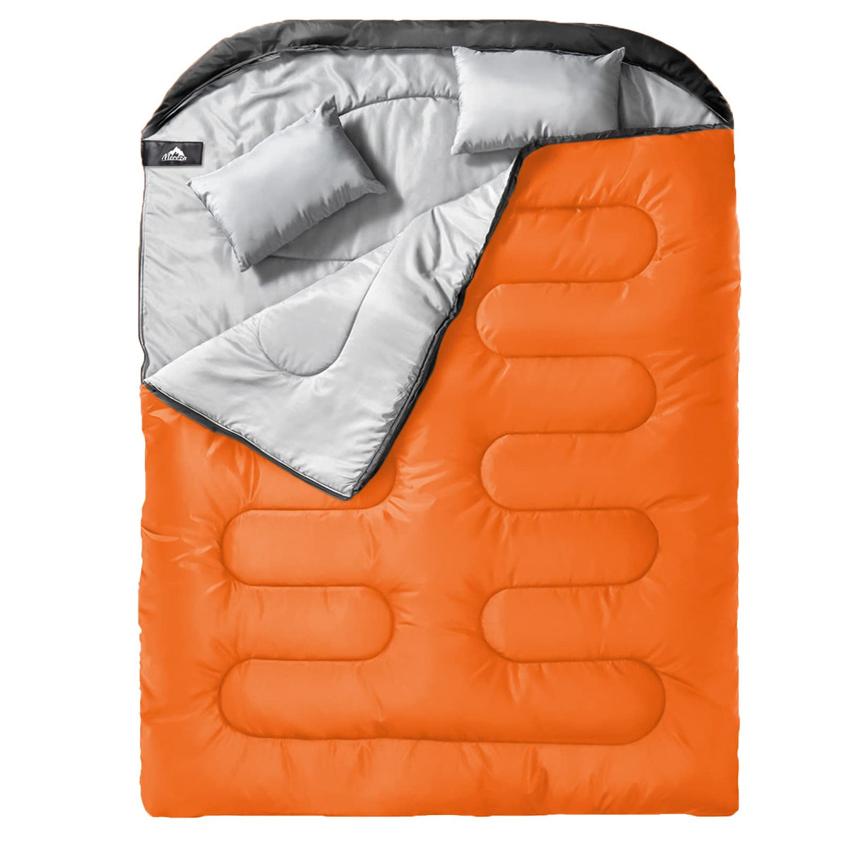 MEREZA Double Sleeping Bag for Adults Mens with Pillow, XL Queen Size Two Person Sleeping Bag for All Season Camping Hiking Backpacking 2 Person Sleeping Bags for Cold Weather & Warm