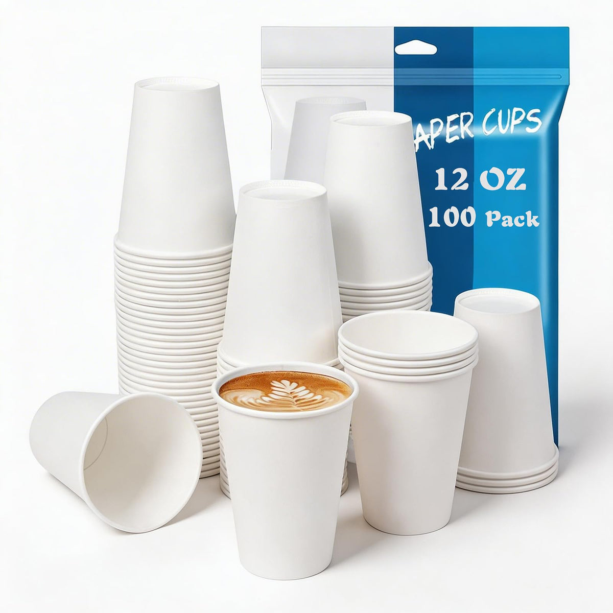 MOUMOULIFE Disposable Paper Coffee Cups 12 oz 300 Count Hot Paper Cups