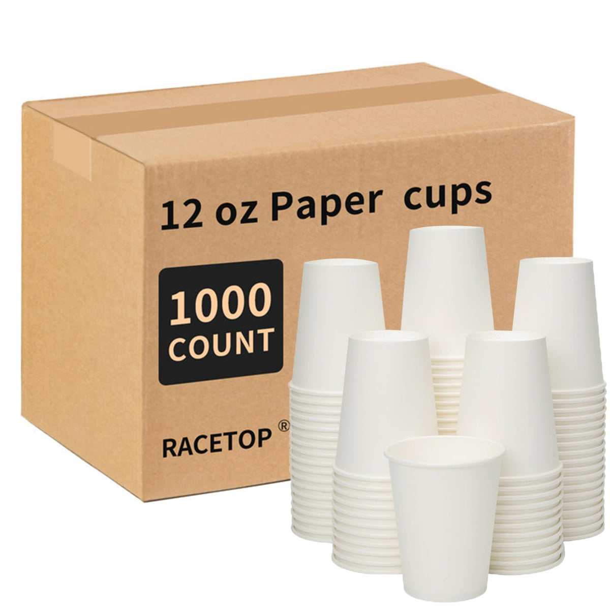 RACETOP Disposable Paper Coffee Cups with Lids, 12 oz, 100 Pack