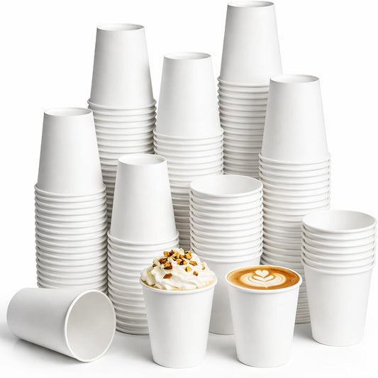 8 oz Paper Coffee Cups, 300 Pack Bulk White Disposable Paper Cups for Hot & Cold Beverages, Sturdy with Leak-Resistant Lining, Ideal for Office, Party, Home and Travel
