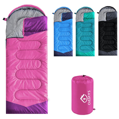 oaskys Camping Sleeping Bag - 3 Season Warm & Cool Weather - Summer Spring Fall Lightweight Waterproof for Adults Kids - Camping Essentials Gear Accessories Hiking Sleep Must Haves