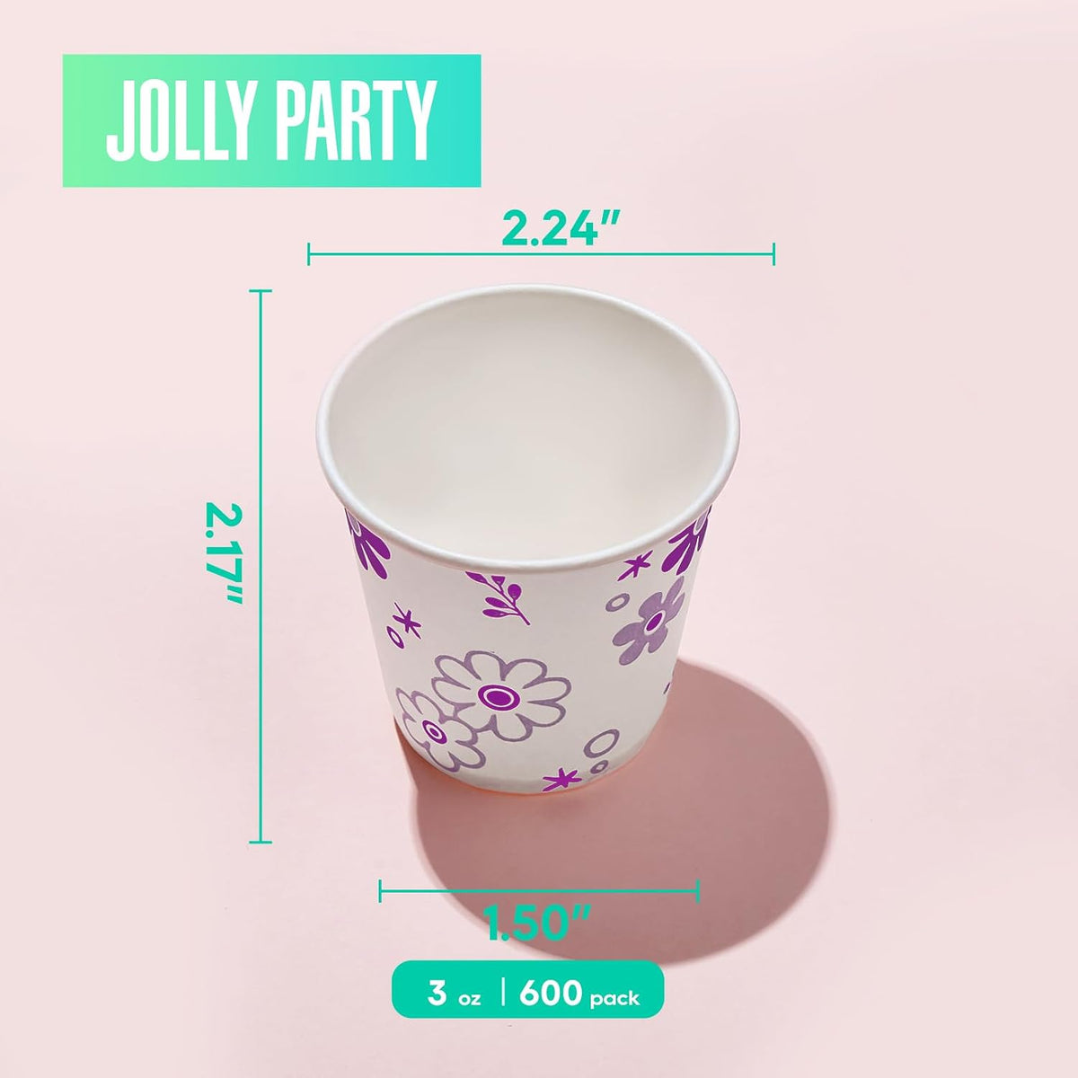 JOLLY PARTY 600 Pack 3oz Disposable Bathroom Cups, Paper Mouthwash Cups