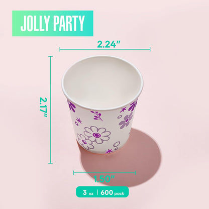 JOLLY PARTY 600 Pack 3oz Disposable Bathroom Cups, Paper Mouthwash Cups