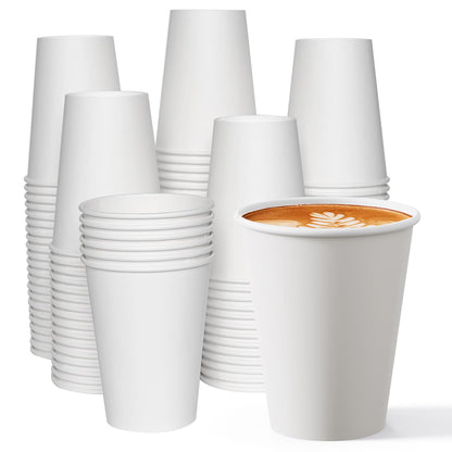 JOLLY CHEF 300 Pack Disposable Paper Coffee Cups 12 oz White Hot Paper Cups