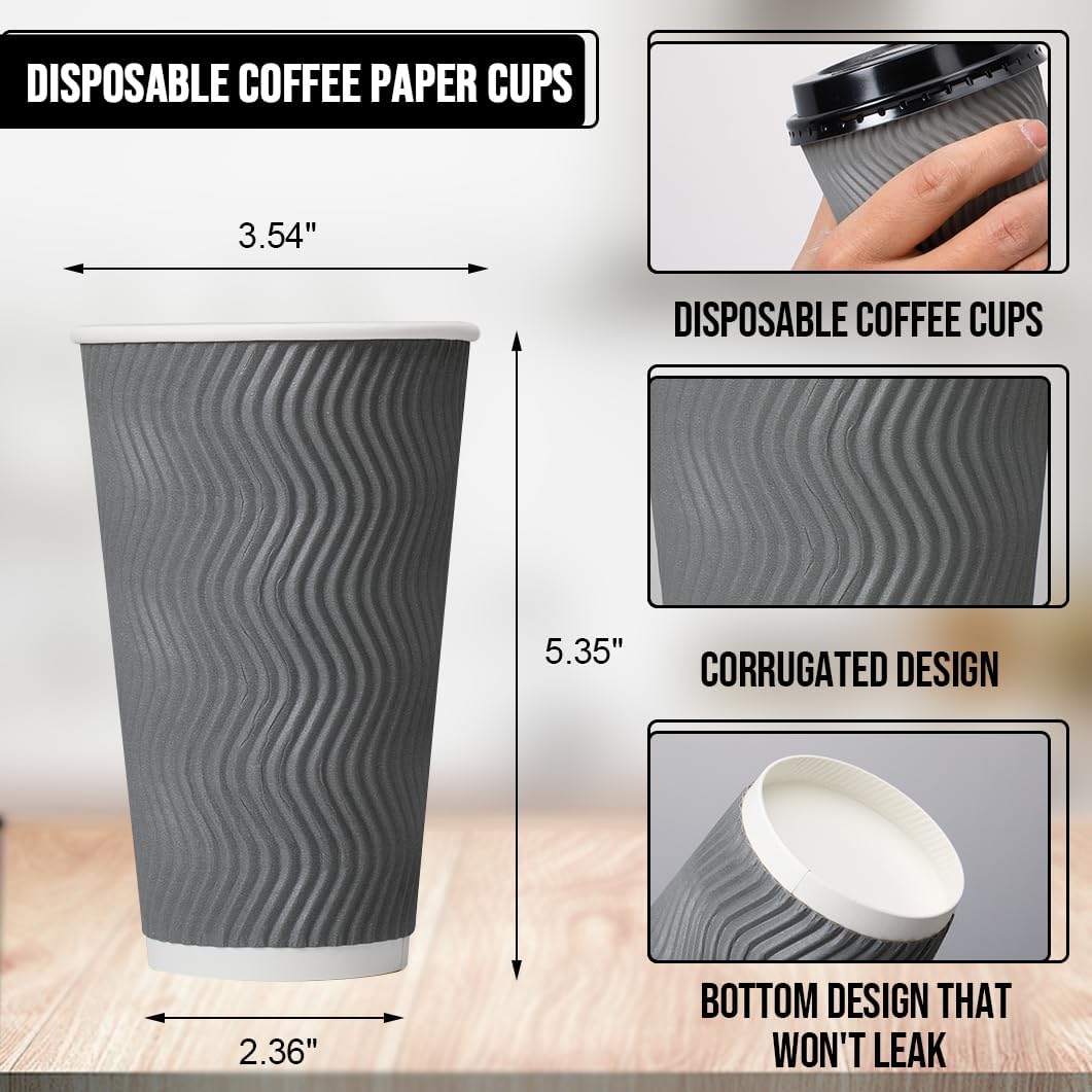 BYSNOW 100 Pack 16 oz Paper Coffee Cups with Lids Disposable for Hot Drink