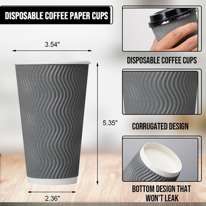 BYSNOW 100 Pack 16 oz Paper Coffee Cups with Lids Disposable for Hot Drink