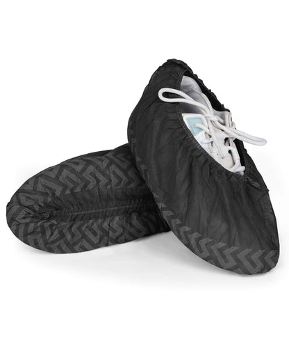 Buself X-Large 200 Count Shoe Covers Disposable Non-Slip, Premium Cloth Boot Covers, Slip-resistant, Durable, Breathable, Non-toxic, Recyclable, Stretchable Fits Up to Size 13 US Men - Black