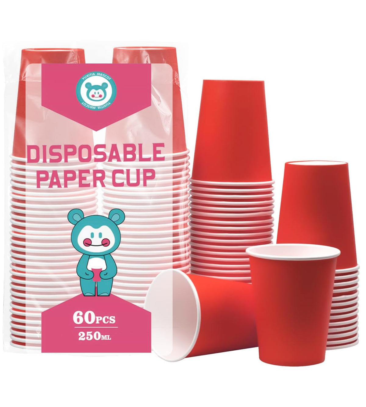 60Pcs 8oz Disposable Paper Cups For Party Picnic BBQ(Light purple)