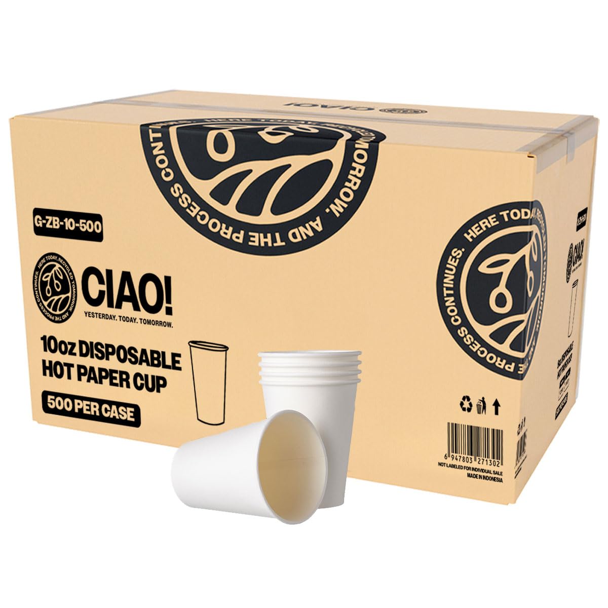 CIAO! 8oz White Paper Hot Cup, Disposable, 80mm Diameter 1,000 Count