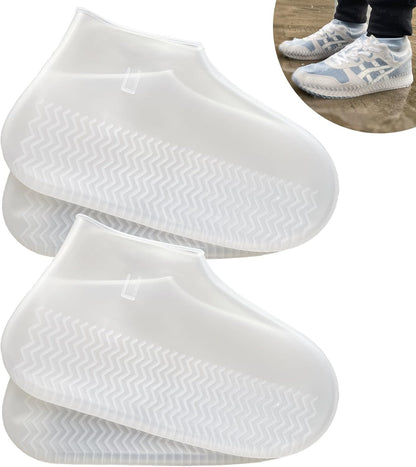 Waterproof Shoe Covers 2 Pairs, Non-Slip Reusable for Rain - Clear, L