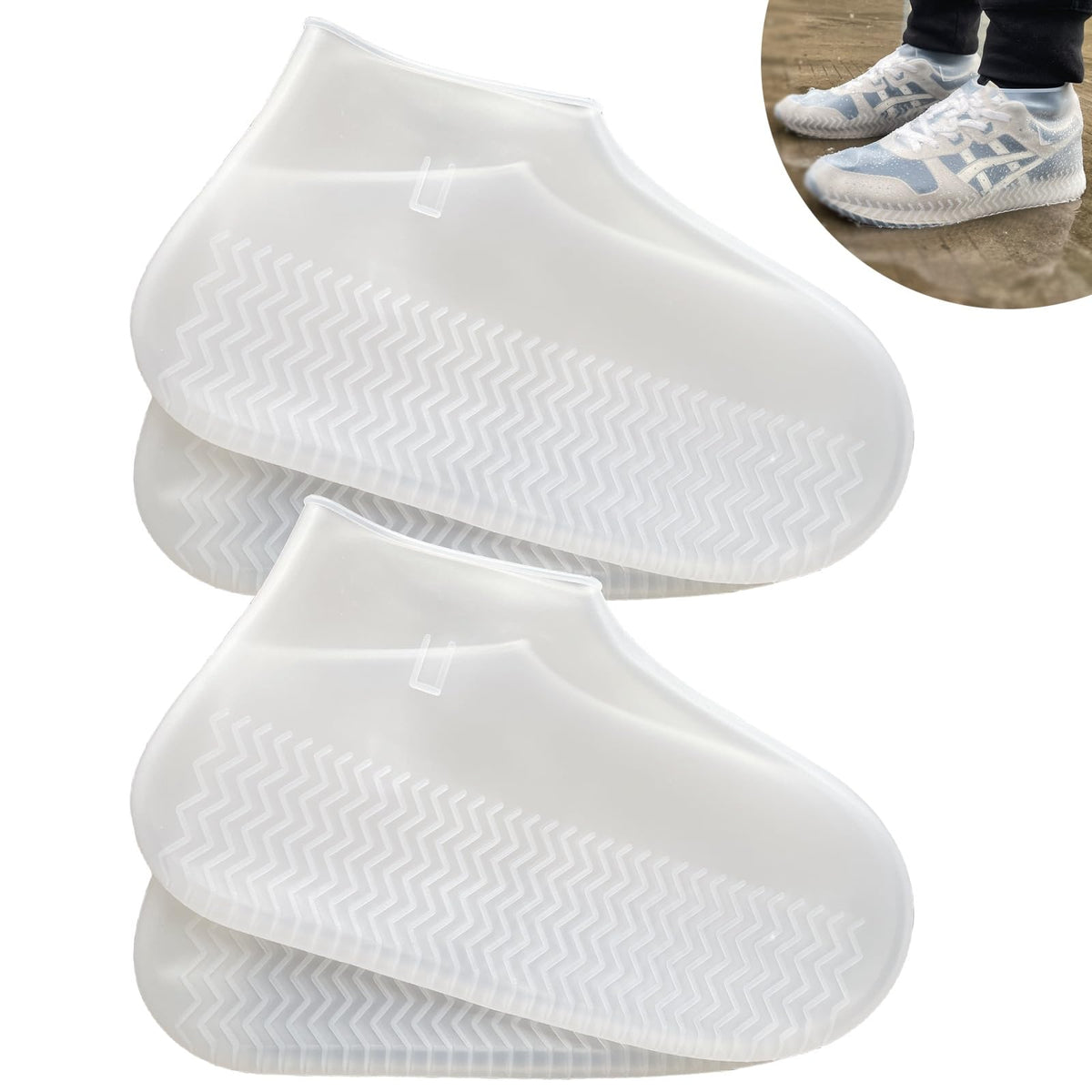 Waterproof Shoe Covers 2 Pairs, Non-Slip Reusable for Rain - Clear, L