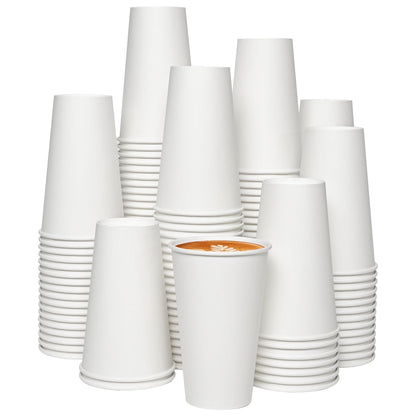 JOLLY CHEF 300 Pack Disposable Paper Coffee Cups 12 oz White Hot Paper Cups
