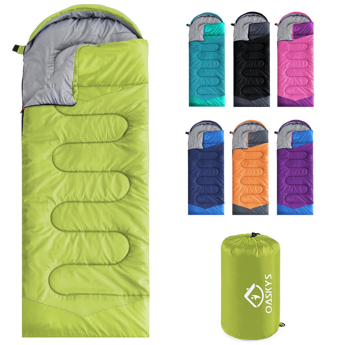 oaskys Camping Sleeping Bag - 3 Season Warm & Cool Weather - Summer Spring Fall Lightweight Waterproof for Adults Kids - Camping Essentials Gear Accessories Hiking Sleep Must Haves