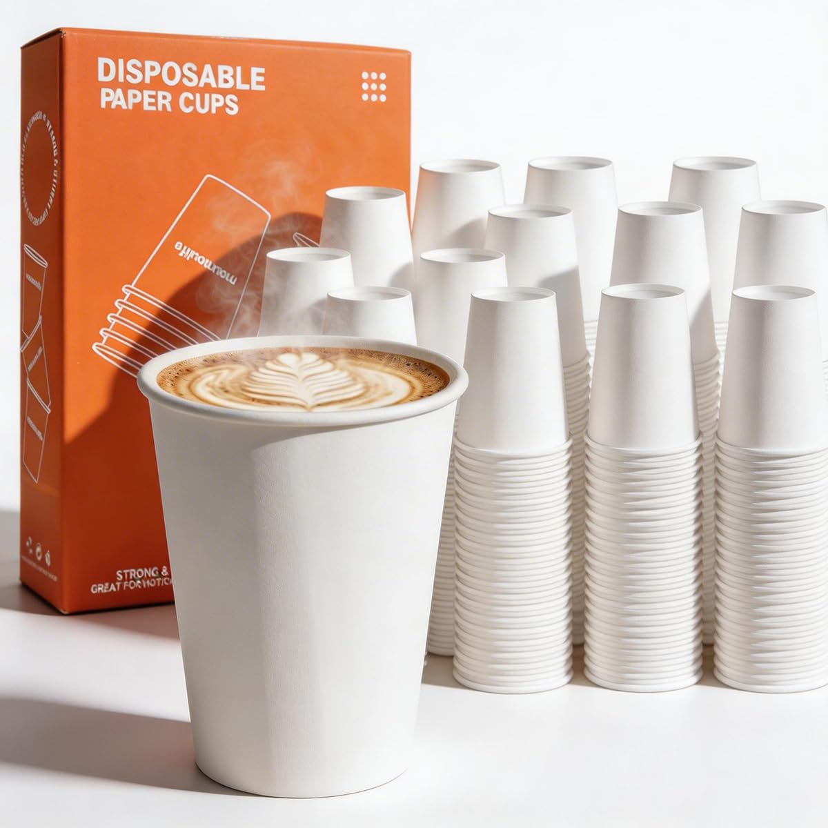 MOUMOULIFE Disposable Paper Coffee Cups 12 oz 300 Count Hot Paper Cups