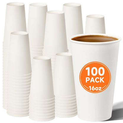 METAPRINT 100 Pack 12 oz Disposable Coffee Cups with Lids and Sleeves,White