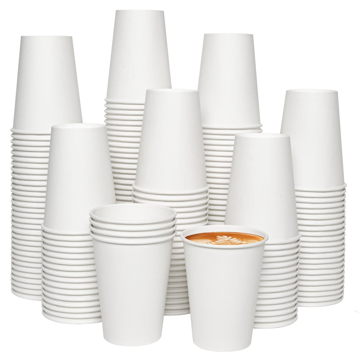 JOLLY CHEF 300 Pack Disposable Paper Coffee Cups 12 oz White Hot Paper Cups