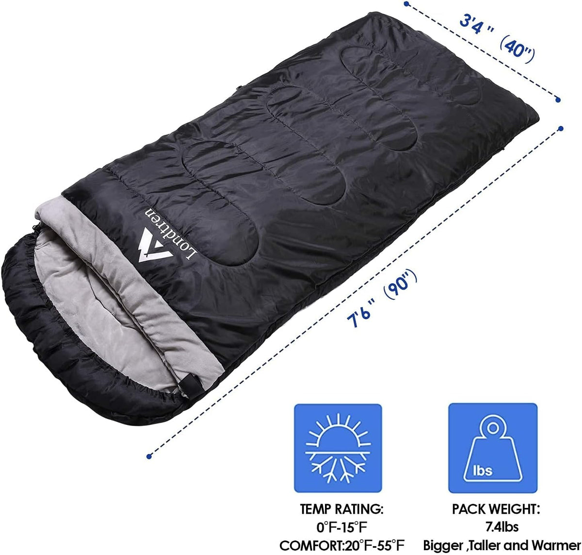 LONDTREN Large 0 Degree Sleeping Bags for Adults Cold Weather Sleeping Bag Camping Winter Below Zero 20 15 Flannel Big and Tall XXL