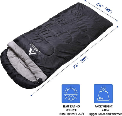 LONDTREN Large 0 Degree Sleeping Bags for Adults Cold Weather Sleeping Bag Camping Winter Below Zero 20 15 Flannel Big and Tall XXL