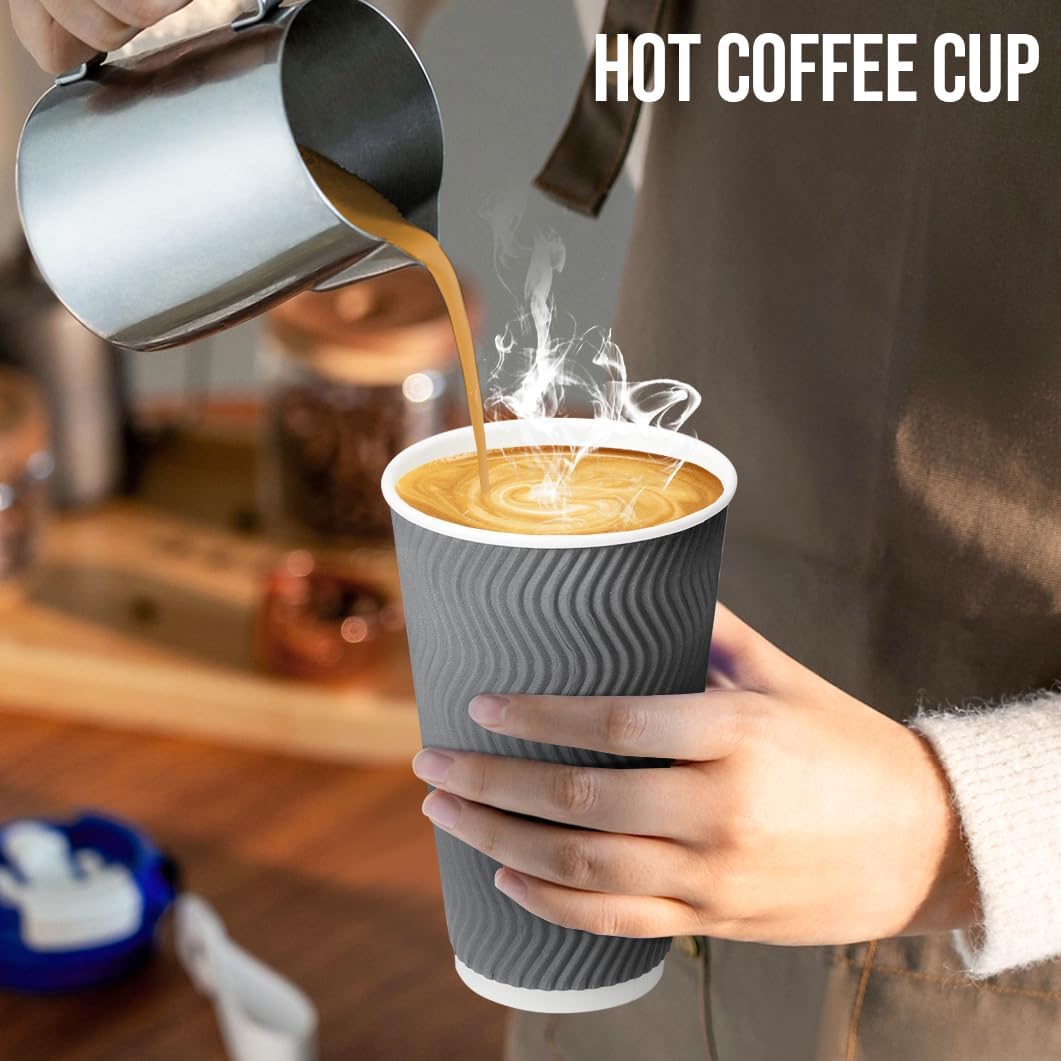 BYSNOW 100 Pack 16 oz Paper Coffee Cups with Lids Disposable for Hot Drink