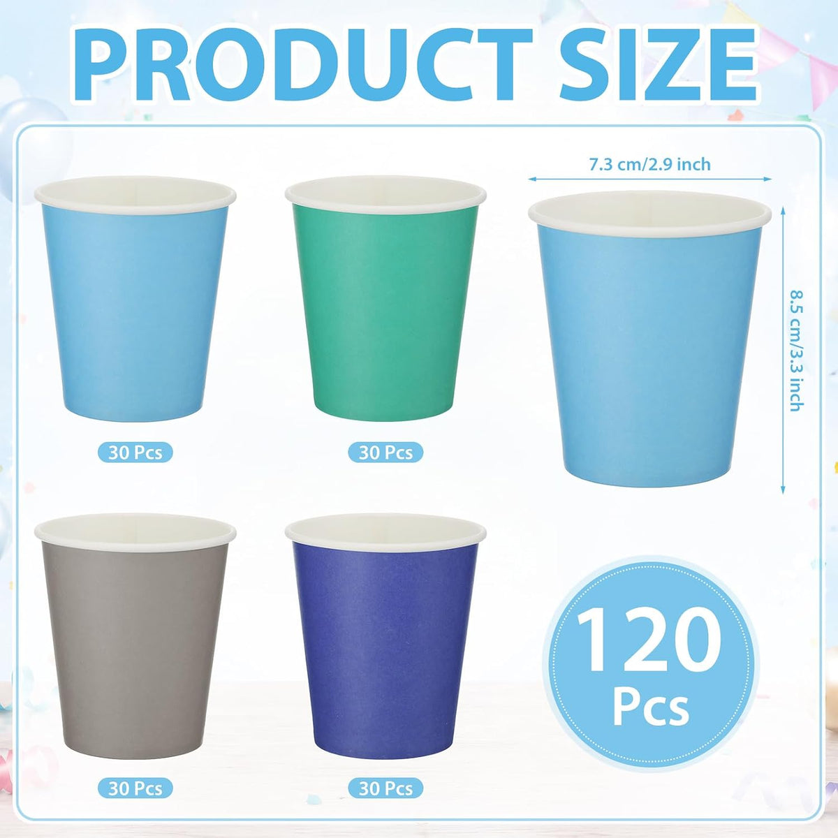 120 Pcs 9 oz Blue Disposable Paper Cups Bulk for Coffee Tea Juice