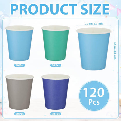 120 Pcs 9 oz Blue Disposable Paper Cups Bulk for Coffee Tea Juice