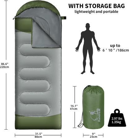 Sleeping Bags for Adults Kids - 3 Season Cold&Warm Weather Waterproof Camping Sleeping Bag - Lightweight Sleeping Bags for Camping Hiking Outdoor Travel