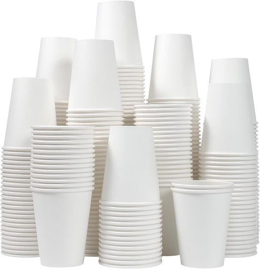 Clawsoff 300 Count 12 oz Paper Coffee Cups Disposable White Hot Coffee Cups