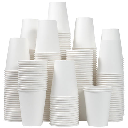 Clawsoff 300 Count 12 oz Paper Coffee Cups Disposable White Hot Coffee Cups