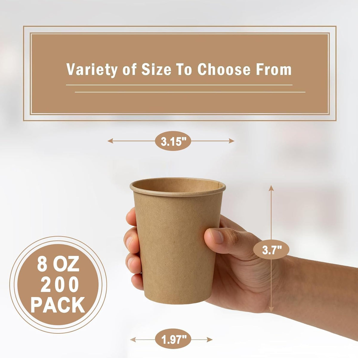 Lamosi 200 Pack 8 oz Kraft Paper Cups, Brown Disposable Paper Coffee Cups