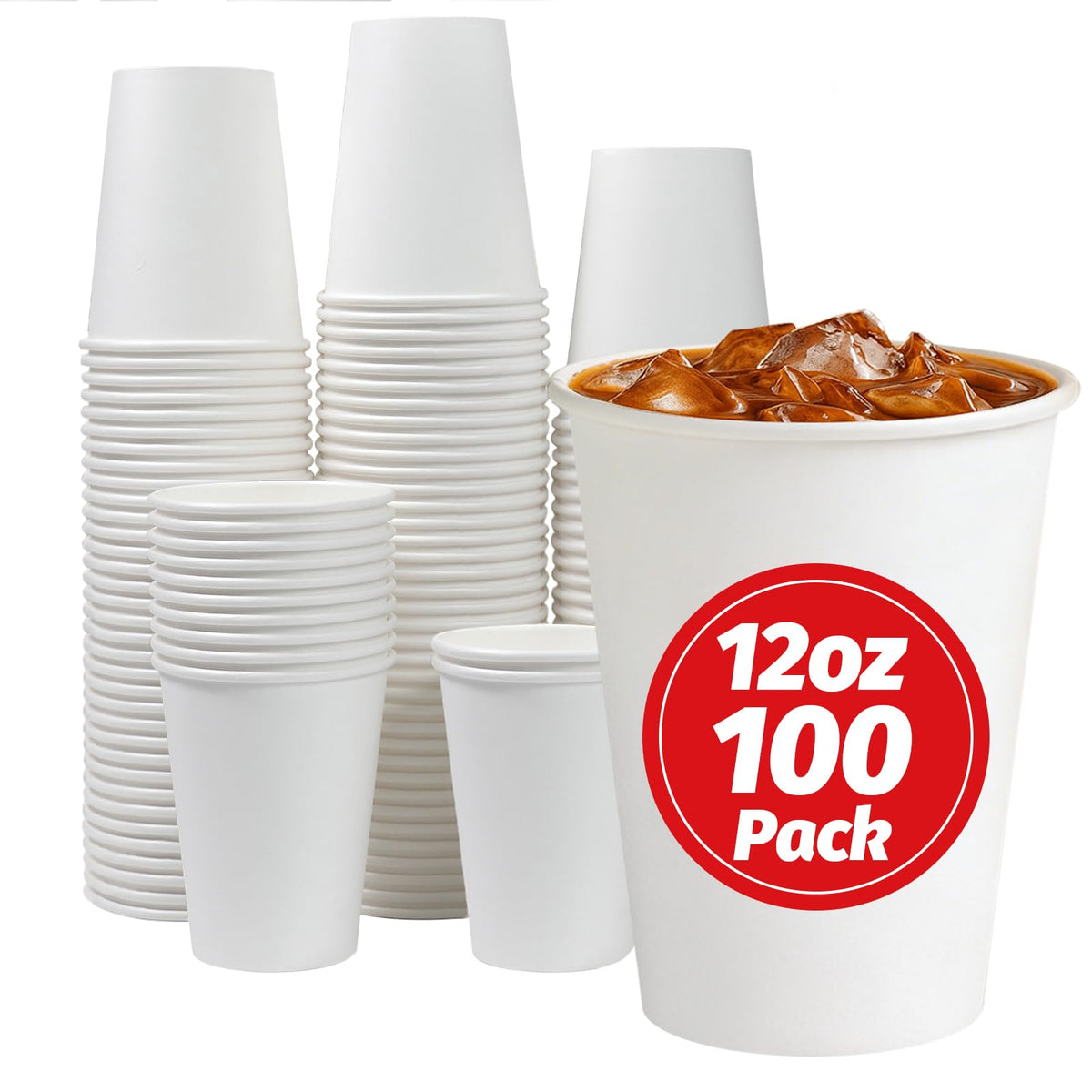 Clawsoff 300 Count 12 oz Paper Coffee Cups Disposable White Hot Coffee Cups