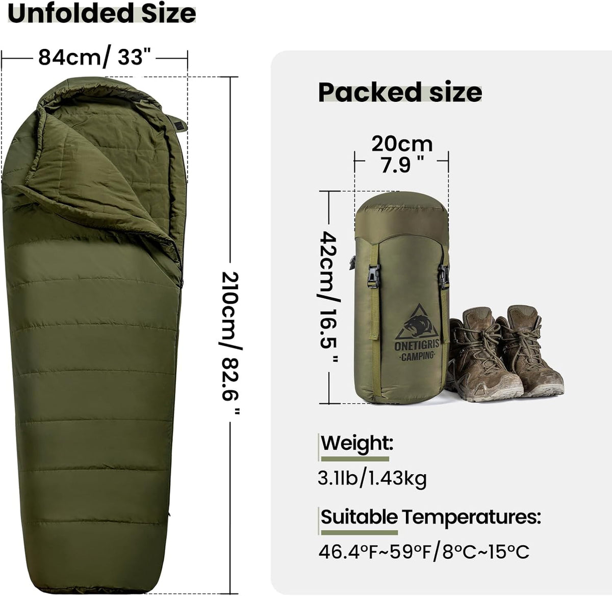 OneTigris Bushcrafter’s Sleeping Bags, Mummy Sleeping Bag for Camping Hiking Backpacking, Survival Gear