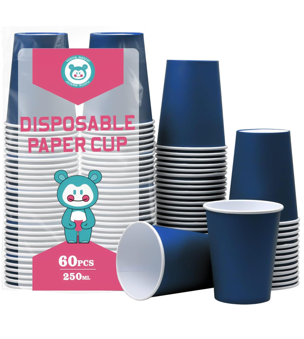 60Pcs 8oz Disposable Paper Cups For Party Picnic BBQ(Light purple)