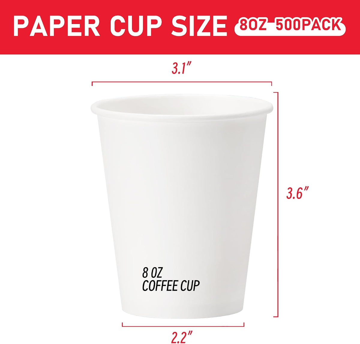 500 Pack 8 oz Paper Cups, Disposable Coffee Cups