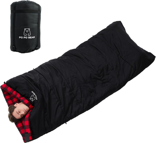 PO PO BEAR 0 Degree Sleeping Bag for Adults, 84" x 40" Big & Tall Cold Weather Sleeping Bag with Soft Flannel Lining