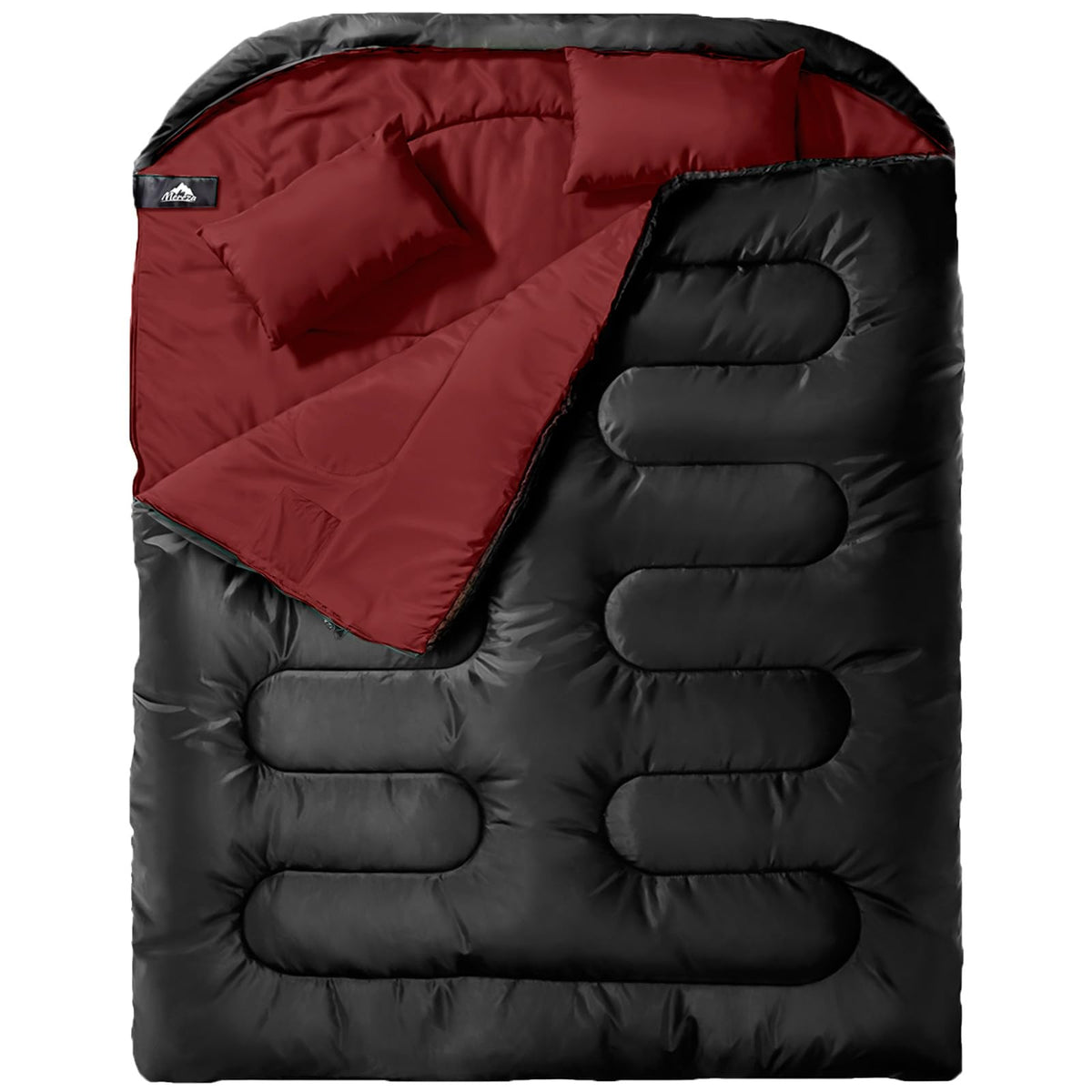 MEREZA Double Sleeping Bag for Adults Mens with Pillow, XL Queen Size Two Person Sleeping Bag for All Season Camping Hiking Backpacking 2 Person Sleeping Bags for Cold Weather & Warm