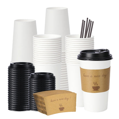 BYSNOW 100 pack 12 oz Disposable Coffee Cups with Lids Thickened Hot Cups