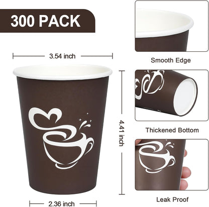 Clawsoff 300 Count 12 oz Paper Coffee Cups Disposable Hot Coffee Cups Brown