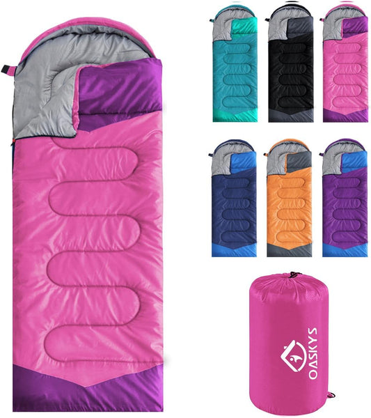 oaskys Camping Sleeping Bag - 3 Season Warm & Cool Weather - Summer Spring Fall Lightweight Waterproof for Adults Kids - Camping Essentials Gear Accessories Hiking Sleep Must Haves