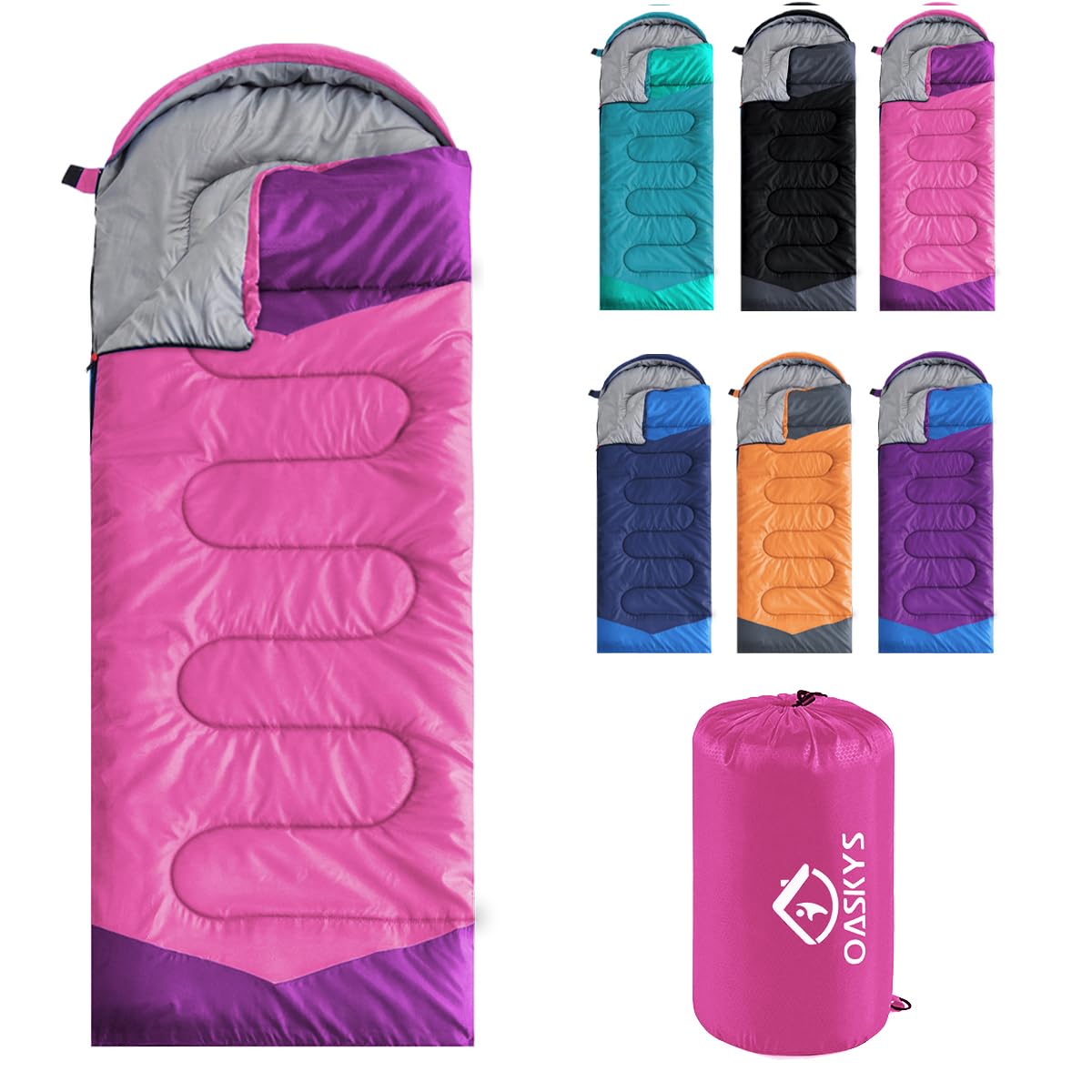 oaskys Camping Sleeping Bag - 3 Season Warm & Cool Weather - Summer Spring Fall Lightweight Waterproof for Adults Kids - Camping Essentials Gear Accessories Hiking Sleep Must Haves