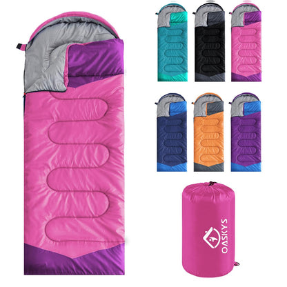 oaskys Camping Sleeping Bag - 3 Season Warm & Cool Weather - Summer Spring Fall Lightweight Waterproof for Adults Kids - Camping Essentials Gear Accessories Hiking Sleep Must Haves