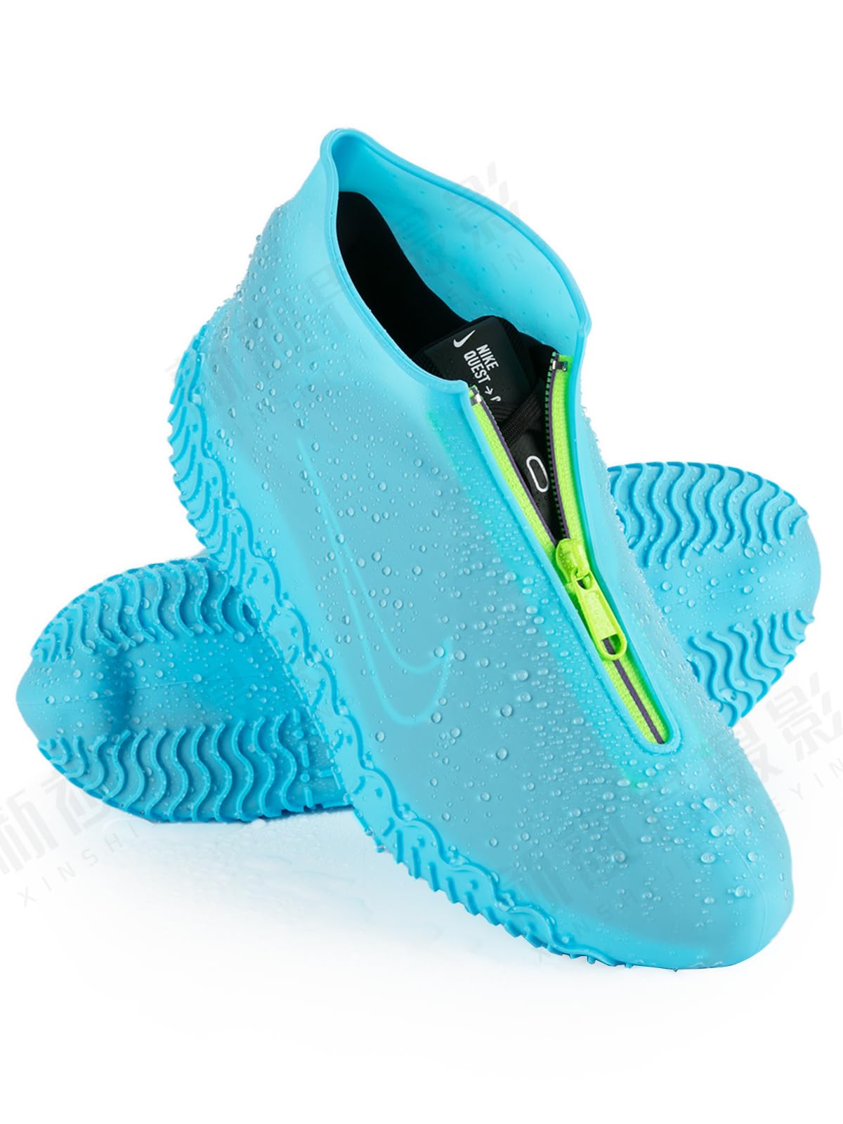 Zbyoujer Waterproof Rain Shoe Covers, Silicone Overshoes with Zipper Non-slip Galoshes for Men and Women