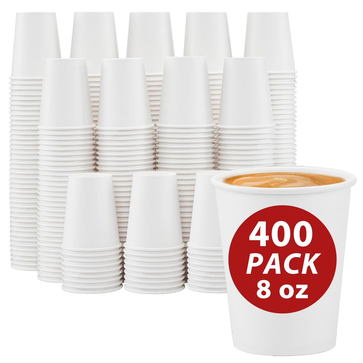 Clawsoff 300 Count 12 oz Paper Coffee Cups Disposable White Hot Coffee Cups