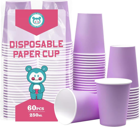 60Pcs 8oz Disposable Paper Cups For Party Picnic BBQ(Light purple)