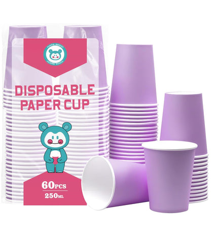 60Pcs 8oz Disposable Paper Cups For Party Picnic BBQ(Light purple)
